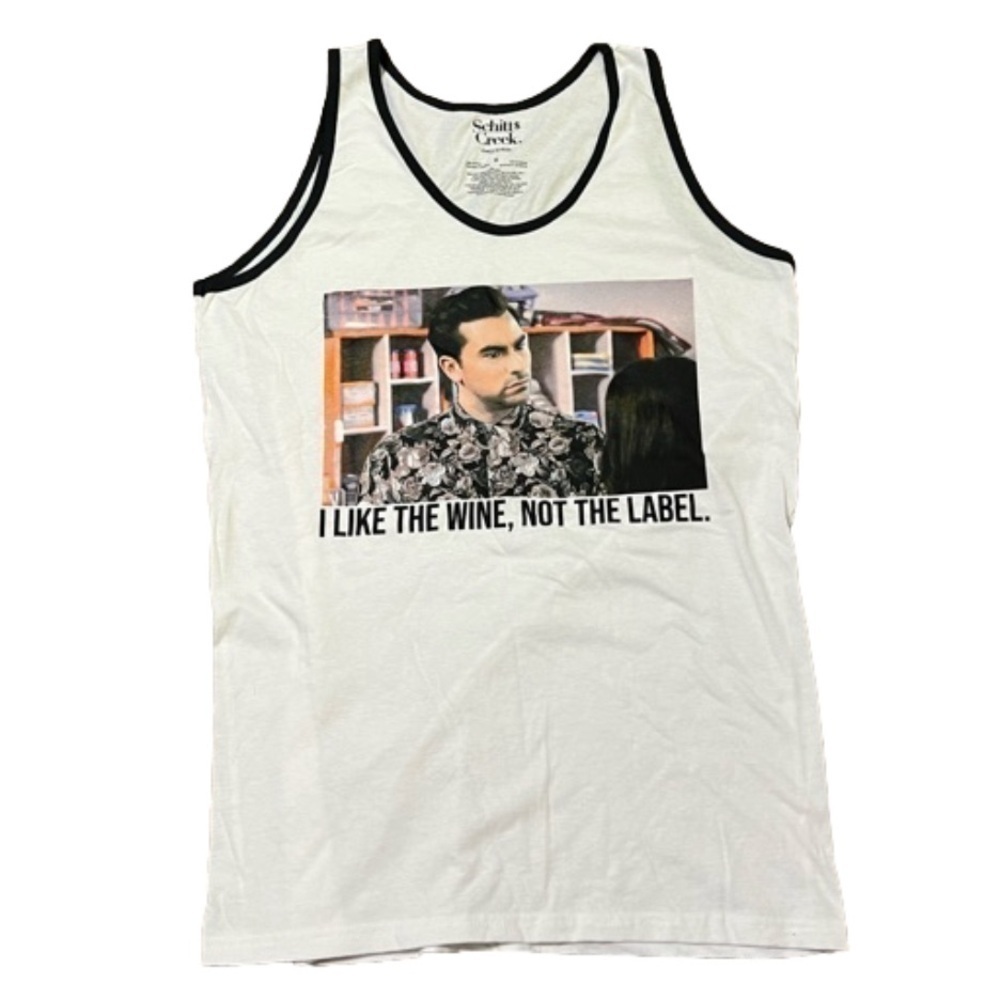 Schitts Creek David I Like The Wine Not The Label White Tank Top Men’s Size M